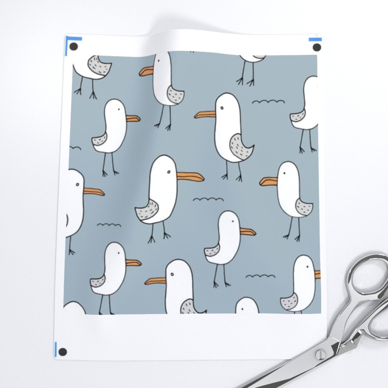 Seagulls Ocean Kids Summer Blue Orange Gray Birds Water Custom Printed Fabric by Spoonflower Various Fabrics by the Yard or Fat Quarter